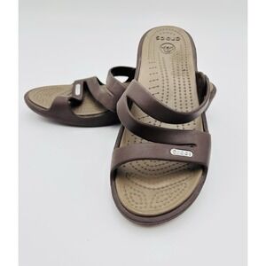Crocs Brown Double Strap Sandals Womens Size 8 Comfort Slides Casual